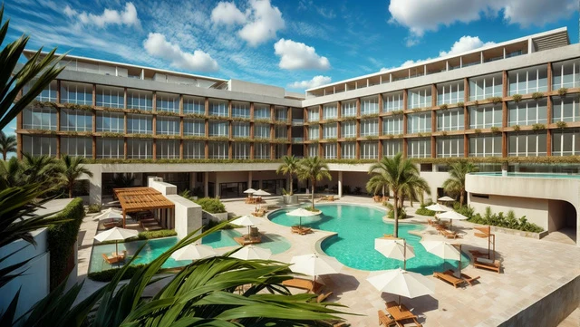 Hotel con patio central, piscina y terrazas